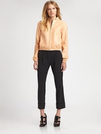 Luxe, supple leather, tailored in a refined take on the classic bomber silhouette.Foldover collarFront zipSide slash pocketsElastic cuffs and hemAbout 18 from shoulder to hemLeatherDry cleanMade in Italy of imported fabricModel shown is 5'9 (175cm) wearing US size 4. Luxe, supple leather, tailored in a refined take on the classic bomber silhouette.Foldover collarFront zipSide slash pocketsElastic cuffs and hemAbout 18 from shoulder to hemLeatherDry cleanMade in Italy of imported fabricModel shown is 5'9 (175cm) wearing US size 4.