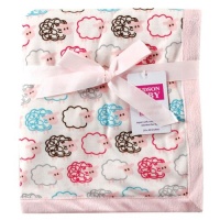 Hudson Baby Sheep Printed Blanket with Plush Backing, Pink Hudson Baby Sheep Printed Blanket with Plush Backing, Pink