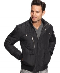 Keep your eye on cool with this updated bomber jacket from INC International Concepts. Keep your eye on cool with this updated bomber jacket from INC International Concepts.