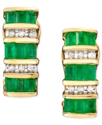Fresh, sparkling baguette-cut emeralds (1-3/8 ct. t.w.) and glittering round-cut diamonds (1/8 ct. t.w.) combine for colorful sophistication. Set in 14k gold.