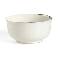 This large round bowl glows with a hand-painted bright platinum design to create a contemporary classic on your table that will complement your dining experience throughout a lifetime of shifting trends and evolving fashions. This large round bowl glows with a hand-painted bright platinum design to create a contemporary classic on your table that will complement your dining experience throughout a lifetime of shifting trends and evolving fashions.