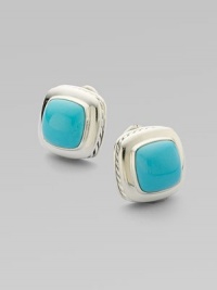 From the Albion Collection. A brilliantly colored cushion of turquoise sits within an elegant setting of sterling silver. Turquoise Sterling silver About ½ square Post back Made in USA From the Albion Collection. A brilliantly colored cushion of turquoise sits within an elegant setting of sterling silver. Turquoise Sterling silver About ½ square Post back Made in USA