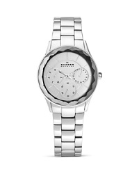Skagen is known for sleek timepieces with a modern edge. This chrome dial style epitomizes the brand's aesthetic, with advanced quartz movement and a coolly minimalist face. Skagen is known for sleek timepieces with a modern edge. This chrome dial style epitomizes the brand's aesthetic, with advanced quartz movement and a coolly minimalist face.