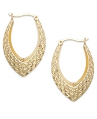 Classic chic. Every girl needs a polished pair of hoops like this unique Giani Bernini style. Crafted in 24k gold over sterling silver with a marquise shape and textured surface. Approximate diameter: 1-1/8 inches. Classic chic. Every girl needs a polished pair of hoops like this unique Giani Bernini style. Crafted in 24k gold over sterling silver with a marquise shape and textured surface. Approximate diameter: 1-1/8 inches.