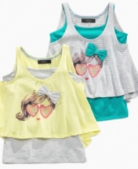 Casual can still be cute, especially with this darling graphic, layered tank from Jessica Simpson. (Clearance) Casual can still be cute, especially with this darling graphic, layered tank from Jessica Simpson. (Clearance)