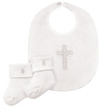 Stephan Baby Infant Boy/Girl Embroidered Christening Bib and Bootie Socks Set, White Stephan Baby Infant Boy/Girl Embroidered Christening Bib and Bootie Socks Set, White