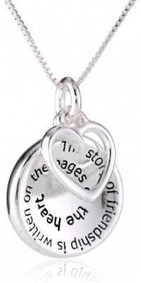 Sterling Silver The Story of Friendship Disc and Heart Pendant Necklace, 18 Sterling Silver The Story of Friendship Disc and Heart Pendant Necklace, 18