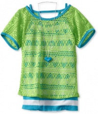 Beautees Girls 7-16 Crochet 2 Piece Popover Top, Neon Green, Small