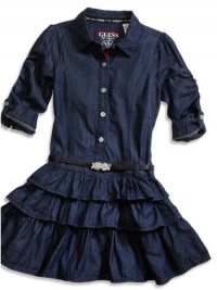 GUESS Kids Girls Big Girl Rolled Sleeves Denim Dress, DARK STONE WASH (14) GUESS Kids Girls Big Girl Rolled Sleeves Denim Dress, DARK STONE WASH (14)