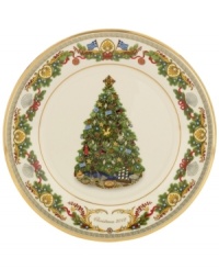 Branch out with the collectible new Lenox Trees Around the World plate featuring Greece. With gold banding, Greek flags and all the trimmings of a perfectly decked tree. Dated 2012. Branch out with the collectible new Lenox Trees Around the World plate featuring Greece. With gold banding, Greek flags and all the trimmings of a perfectly decked tree. Dated 2012.