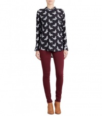Equipment Slim Signature Top in Black with Butterfly Print