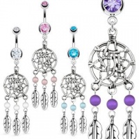 Stainless Steel Dream Catcher Net with Bead Based Feathers Fancy Navel Ring; Comes With Free Gift Box Stainless Steel Dream Catcher Net with Bead Based Feathers Fancy Navel Ring; Comes With Free Gift Box