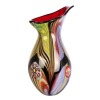 Luxury Lane Hand Blown Abstract Teardrop Art Glass Vase with Angled Lip 13.5...