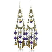 Antique Finish Gold Tone Purple Beaded 4 Inch Chandelier Dangle Drop Earrings Antique Finish Gold Tone Purple Beaded 4 Inch Chandelier Dangle Drop Earrings