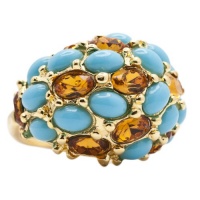 Kenneth Jay Lane Adj Size 5- 7.5 Couture Sim. Turquoise & Golden Topaz Ring NEW Kenneth Jay Lane Adj Size 5- 7.5 Couture Sim. Turquoise & Golden Topaz Ring NEW