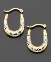 Wear these versatile hoop earrings from work to weekend! Set in 14k white & yellow gold. Approximate drop: 1/2 inch. Approximate diameter: 1/4 inches. Wear these versatile hoop earrings from work to weekend! Set in 14k white & yellow gold. Approximate drop: 1/2 inch. Approximate diameter: 1/4 inches.