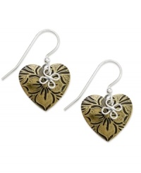 A truly romantic accent. Jody Coyote's love-inspired drop earrings feature textured bronze hearts, set in sterling silver with silver loop accents. Approximate drop: 1 inch. A truly romantic accent. Jody Coyote's love-inspired drop earrings feature textured bronze hearts, set in sterling silver with silver loop accents. Approximate drop: 1 inch.