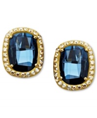 Blue perfection. A large denim blue crystal and smaller clear crystals with Swarovski Elements adorn Kaleidoscope's standout stud earrings. Crafted in 18k gold over sterling silver. Approximate diameter: 3/4 inch. Blue perfection. A large denim blue crystal and smaller clear crystals with Swarovski Elements adorn Kaleidoscope's standout stud earrings. Crafted in 18k gold over sterling silver. Approximate diameter: 3/4 inch.