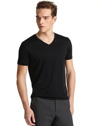 Single jersey melange v-neck tee, soft and luxe. Great stand alone tee. Single jersey melange v-neck tee, soft and luxe. Great stand alone tee.