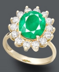 Envy in emerald. You'll turn heads in Royalty Inspired by Effy Collection's statement-making ring. An oval-cut emerald (2-1/2 ct. t.w.) serves as the focal point amidst a ring of round-cut diamonds (1 ct. t.w.). Crafted in 14k gold.