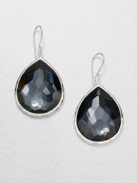 From the Wonderland Collection. Rich, faceted hematite doublet set in hammered sterling silver in a teardrop design. Hematite doubletSterling silverDrop, about 1.7Hook backImported 