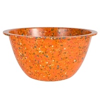This bowl is made of recycled durable melamine. It would make a fun addition to any kitchen. The bowl is durable enough to use with an electric mixer. Stain resistant. This bowl is made of recycled durable melamine. It would make a fun addition to any kitchen. The bowl is durable enough to use with an electric mixer. Stain resistant.