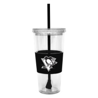 NHL Pittsburgh Penguins 22 Ounce Insulated Tumbler with Rubber Sleeve and Stir Straw NHL Pittsburgh Penguins 22 Ounce Insulated Tumbler with Rubber Sleeve and Stir Straw
