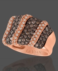 A dazzling display of color and asymetrical shapes give this 14k rose gold ring from Le Vian elegant drama. Features stripes of round-cut chocolate diamonds (2 ct. t.w.) and white diamonds (1/3 ct. t.w.). Size 7. A dazzling display of color and asymetrical shapes give this 14k rose gold ring from Le Vian elegant drama. Features stripes of round-cut chocolate diamonds (2 ct. t.w.) and white diamonds (1/3 ct. t.w.). Size 7.