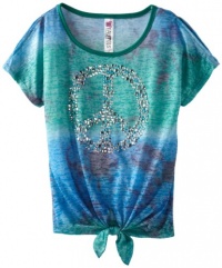Beautees Girls 7-16 Peace Tie Front Top, Sailor Blue, Medium Beautees Girls 7-16 Peace Tie Front Top, Sailor Blue, Medium
