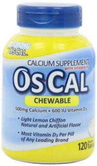 Os-Cal Chewable Calcium 500 + 600iu D3, Lemon Chiffon Flavor, 120 Chewable Tablets Os-Cal Chewable Calcium 500 + 600iu D3, Lemon Chiffon Flavor, 120 Chewable Tablets