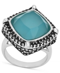 Liven your look with a chic, colorful drop. Genevieve & Grace's sparkling style combines cushion-cut blue glass (5-3/4 ct. t.w.) with glittering marcasite edges. Set in sterling silver. Size 7. Liven your look with a chic, colorful drop. Genevieve & Grace's sparkling style combines cushion-cut blue glass (5-3/4 ct. t.w.) with glittering marcasite edges. Set in sterling silver. Size 7.