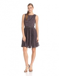 Adrianna Papell Women's Sleeveless Pleated Burnout Belted Dress Adrianna Papell Women's Sleeveless Pleated Burnout Belted Dress