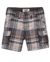 Get carried away! Style and function combine in these plaid cargo shorts from Osh Kosh that will keep him comfortable and help him hold his favorite things all day long. Get carried away! Style and function combine in these plaid cargo shorts from Osh Kosh that will keep him comfortable and help him hold his favorite things all day long.