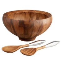 Nambe Yaro Acacia-Wood Salad Bowl with 2 Servers Nambe Yaro Acacia-Wood Salad Bowl with 2 Servers