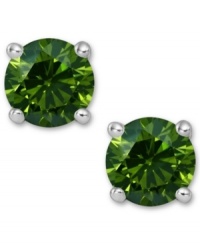 Add a lively touch of springtime green, in one small drop. These sparkling stud earrings feature round-cut green diamonds (1/2 ct. t.w.) in a four-prong setting of 14k white gold. Approximate diameter: 1/5 inch. Add a lively touch of springtime green, in one small drop. These sparkling stud earrings feature round-cut green diamonds (1/2 ct. t.w.) in a four-prong setting of 14k white gold. Approximate diameter: 1/5 inch.