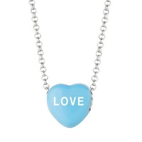 Blue Enamel Love Sweethearts Sterling Silver Necklace, 16 Inch Blue Enamel Love Sweethearts Sterling Silver Necklace, 16 Inch