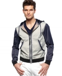 Layer up your look with this hooded jacket from Armani Jeans. Layer up your look with this hooded jacket from Armani Jeans.