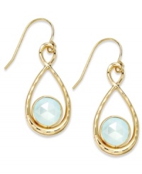 A touch of color livens any look. These stunning 10k gold figure 8 drop earrings feature round-cut medium blue chalcedony stones (3-1/2 ct. t.w.) on french wire. Approximate drop: 1-1/2 inches.