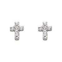 .925 Sterling Silver Rhodium Plated Cross CZ Stud Earrings with Screw-back for Children & Women .925 Sterling Silver Rhodium Plated Cross CZ Stud Earrings with Screw-back for Children & Women