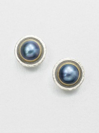 From the Gauntlet Collection. Stunning grey mabe pearls set in 24k gold and hammered sterling silver. Grey cultured mabe pearl18k goldSterling silverSize, about 1Post backImported From the Gauntlet Collection. Stunning grey mabe pearls set in 24k gold and hammered sterling silver. Grey cultured mabe pearl18k goldSterling silverSize, about 1Post backImported