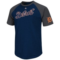 MLB Detroit Tigers Big Leaguer Fashion Crew Neck Ringer T-Shirt, Navy Heather/Charcoal Heather MLB Detroit Tigers Big Leaguer Fashion Crew Neck Ringer T-Shirt, Navy Heather/Charcoal Heather
