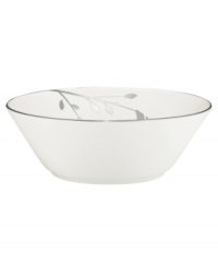 Birch branches grow around this pure white porcelain fruit bowl from Noritake dinnerware. The dishes of this set turn formal tables into serene landscapes. The contemporary design is refined in polished platinum with a breezy, all-natural beauty. Birch branches grow around this pure white porcelain fruit bowl from Noritake dinnerware. The dishes of this set turn formal tables into serene landscapes. The contemporary design is refined in polished platinum with a breezy, all-natural beauty.