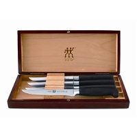 Four Star II 4-Piece Steak Set by J.A. Henckels. Simply the finest knives for the finest steaks. Designed for precise slicing, each knife features an exclusive handle that's permanently bonded to the knife, providing supreme weight and balance. Four Star II 4-Piece Steak Set by J.A. Henckels. Simply the finest knives for the finest steaks. Designed for precise slicing, each knife features an exclusive handle that's permanently bonded to the knife, providing supreme weight and balance.
