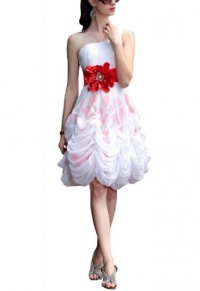 WitBuy One Shoulder Short Chiffon Evening Dress With Handmade Flowers WitBuy One Shoulder Short Chiffon Evening Dress With Handmade Flowers