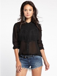 GUESS Long-Sleeve Western Fringe Shirt, JET BLACK (SMALL) GUESS Long-Sleeve Western Fringe Shirt, JET BLACK (SMALL)