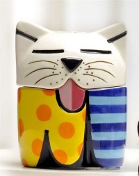 New Romero Britto Cat Salt & Pepper Shaker Set Ceramic Sculpture Pair Kitchen !! New Romero Britto Cat Salt & Pepper Shaker Set Ceramic Sculpture Pair Kitchen !!