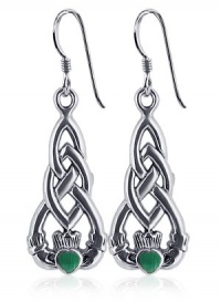 Sterling Silver Celtic Knot Irish Claddagh Friendship and Love Malachite Earrings