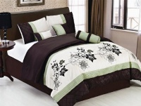 7 Piece QUEEN SAGE GREEN/BEIGE/BROWN Pin Tuck Bed in a Bag Flock Comforter Set 7 Piece QUEEN SAGE GREEN/BEIGE/BROWN Pin Tuck Bed in a Bag Flock Comforter Set