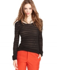 Allover burnout stripes add on-trend texture to this RACHEL Rachel Roy top -- a hot layering piece! Allover burnout stripes add on-trend texture to this RACHEL Rachel Roy top -- a hot layering piece!