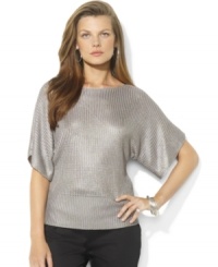 Lauren Ralph Lauren's sleek boatneck sweater crafted in a metallic knit exudes chic, cozy style with relaxed dolman sleeves. Lauren Ralph Lauren's sleek boatneck sweater crafted in a metallic knit exudes chic, cozy style with relaxed dolman sleeves.